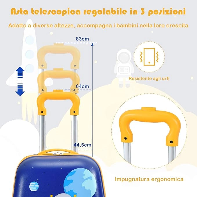 Set di Valigia per Bambini, 16" Valigia+ 12" Zaino, 2 Pezzi, con Ruote Girevoli a 360° e Maniglia Retrattile, Ideale per Viaggiare in Modo Comodo e Divertente (Modello 9)