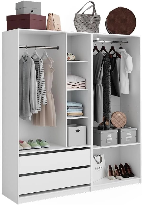 Armadio Elmo, Bianco, 180 x 200 cm Set di 2, per una conservazione flessibile di diversi capi di abbigliamento