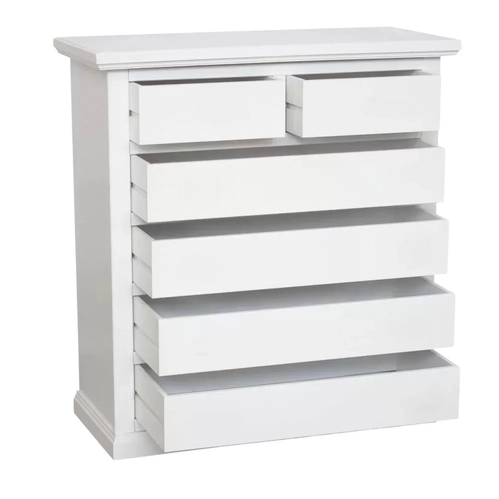 Cassettiera 6 cassetti legno shabby bianco pomolo argento 86x40x96 - Mobili 2G