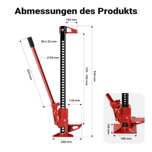 Farm Jack – Compact Set for ATVs/Trailers, High Lift Jack for up to 3000 kg with Base Plate and Wheel Lifting Attachment