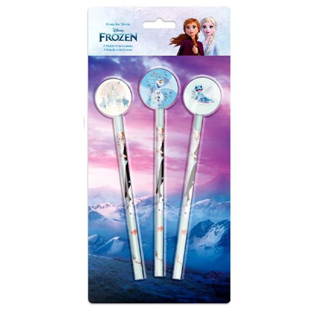 Trade Shop - Set 3 Pz Matite Con Gomma Tema Frozen Accessori Per Disegno Scuola Bambine 955500 -