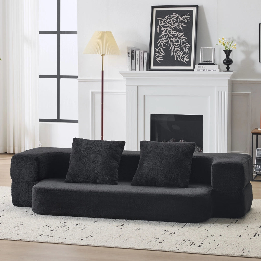 Divano convertibile a due posti in schiuma con comfort ergonomico, senza montaggio e cuscini per salotto, nero