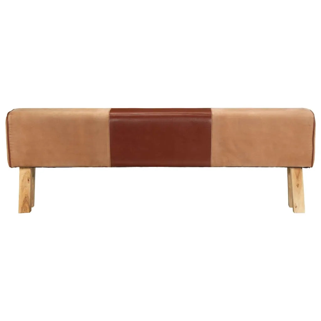 Panca da Palestra 160cm Vera Pelle Marrone e Massello di Acacia CFW4097964