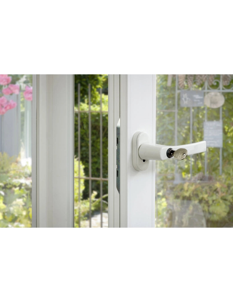 Maniglia con chiave per finestra, quadro 7 mm, bianca RAL 9010, 2 chiavi – THIRARD