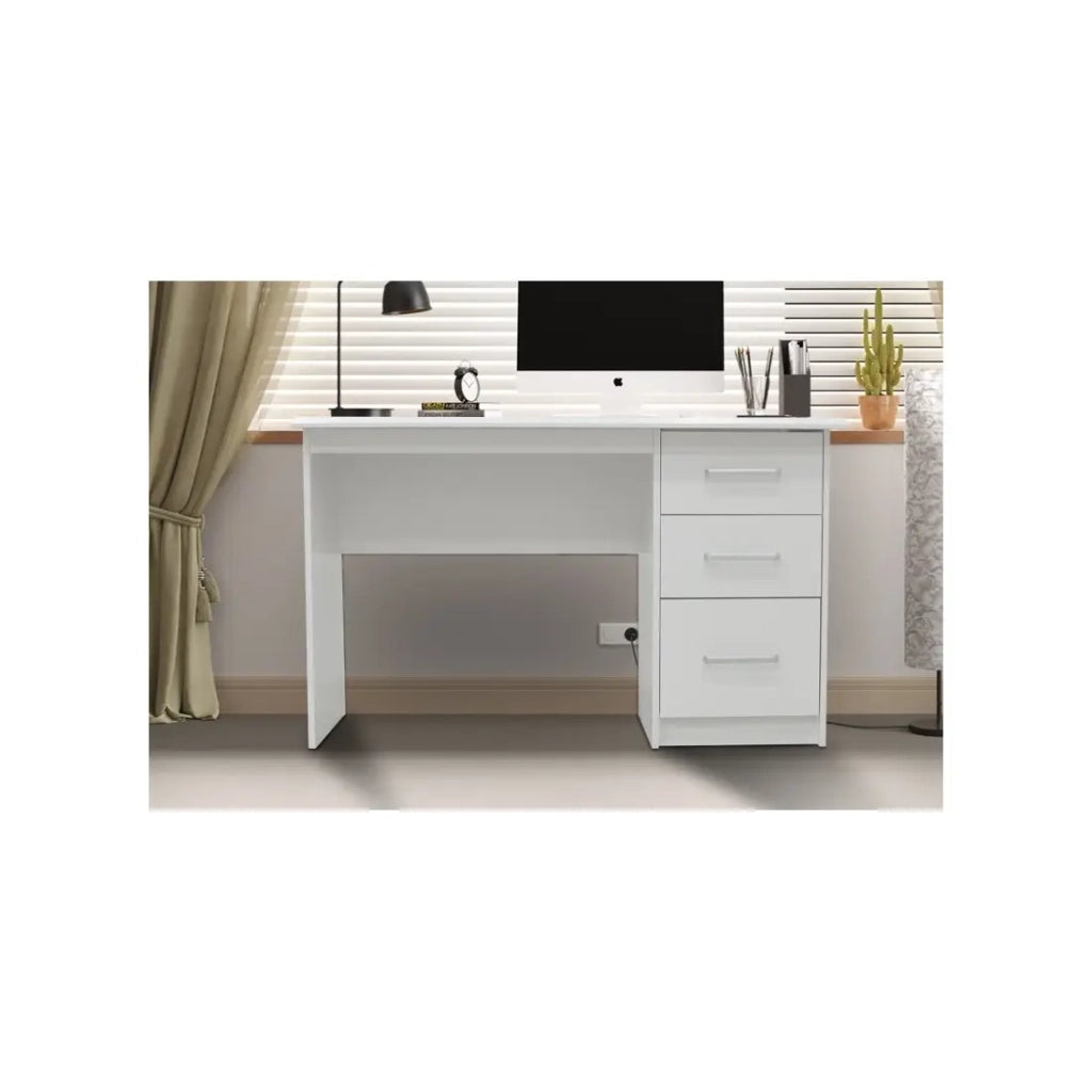 Scrivania retta PRAGUE – 3 cassetti – Colore bianco – Design moderno e funzionale