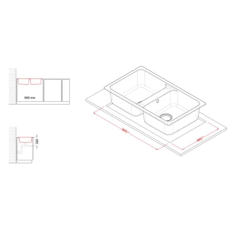 Lavello Elleci Incasso 2 vasche 86x50 Life 450 Granitek Antracite LG245059