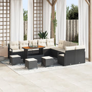 Set Divani Giardino 14 Pezzi con Cuscini Nero Polyrattan Acacia