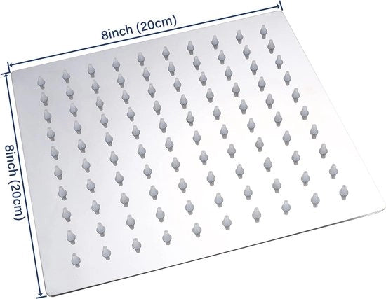 Doccia a testa 8 pollici, testa doccia 20x20cm, ultradun, sbriciolatoi anti-calcare, quadrata, verniciata a cromatura