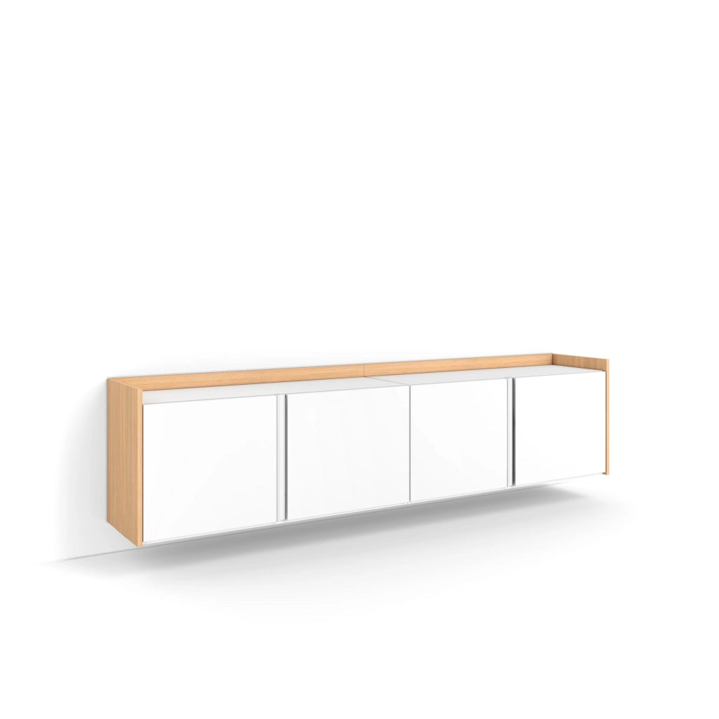 Mobile TV Soggiorno, 207x50x35 cm, Per TV fino a 80", Sospeso, da appendere, Bianco e Rovere soft