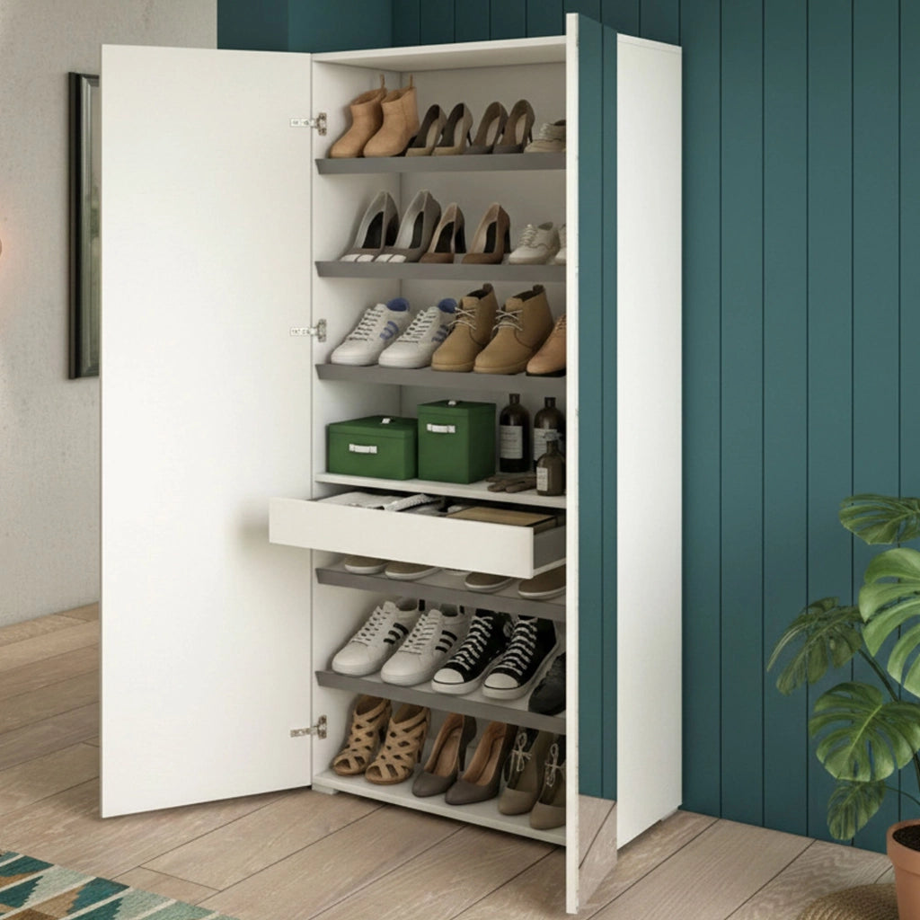 Mobile Portascarpe Eracle, Scarpiera 6 Ripiani Made in Italy, 72x37x195h cm Bianco
