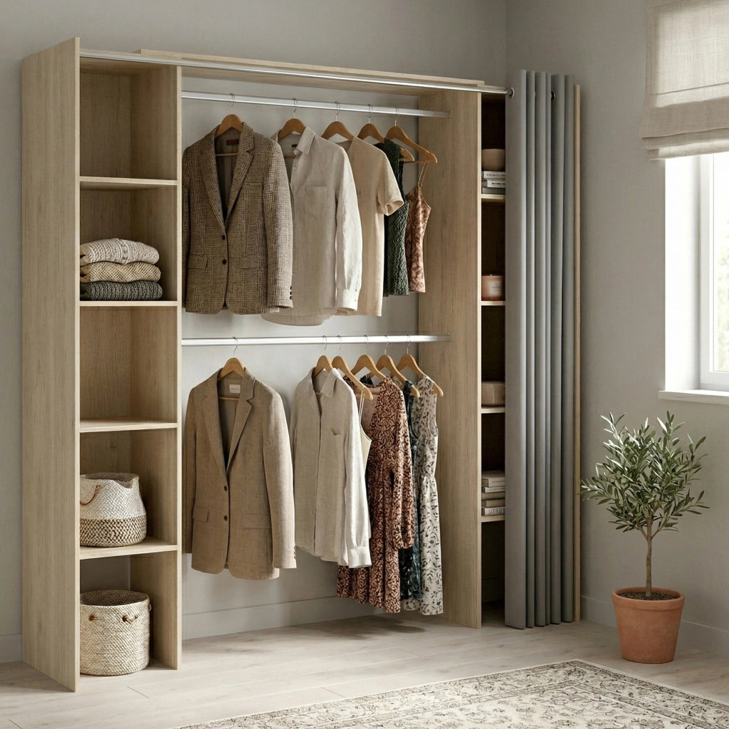 Guardaroba grande Caloy, Mobile camera da letto, Cabina armadio portabiti, Armadio appendiabiti, 180x50 h205 cm, Rovere