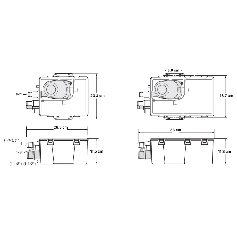 POMPA A POZZETTO DOCCE 500GPH 12V GRAY WATER TANK WITH IMMERSION PUMP 12V - CAPACITY LT/H 1400
