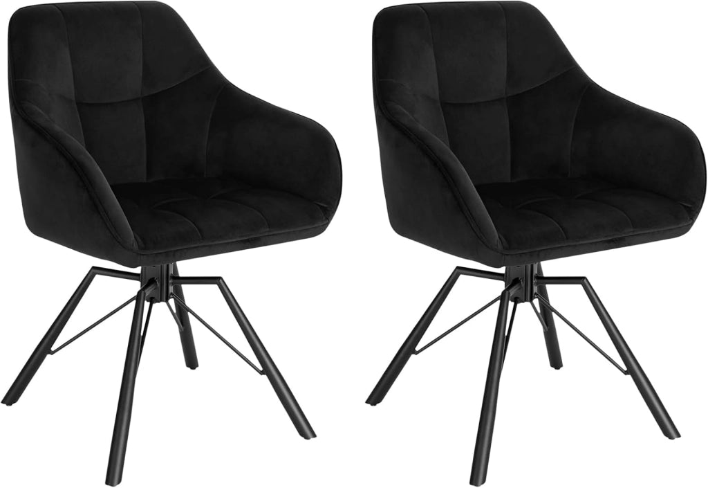 Set di 2 Sedie per Sala Pranzo Girevoli a 360°, Sedie da Cucina Imbottite con Gambe in Metallo, Poltroncine in Velluto, Camera da Letto, Soggiorno, Nero, BH365sz-2