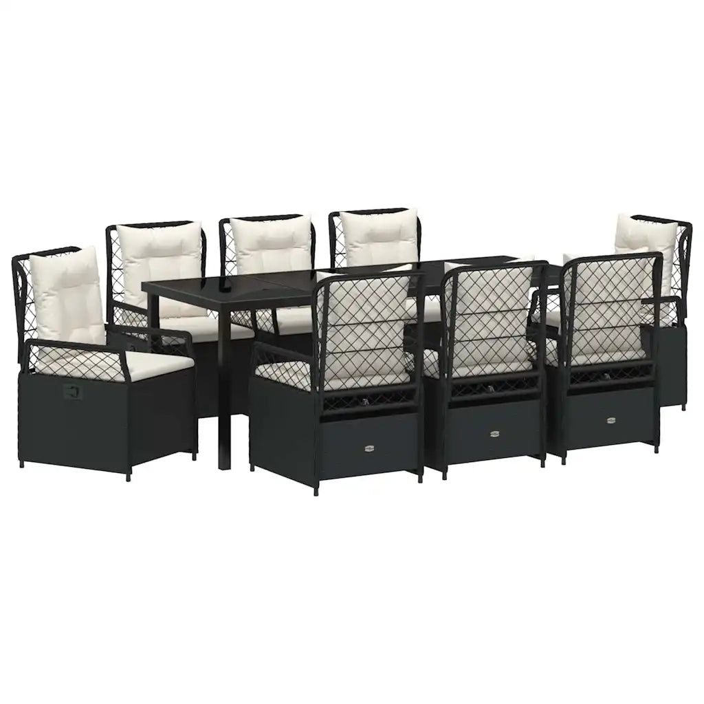 Set da Pranzo per Giardino 9 pcs Nero polyrattan 3380987