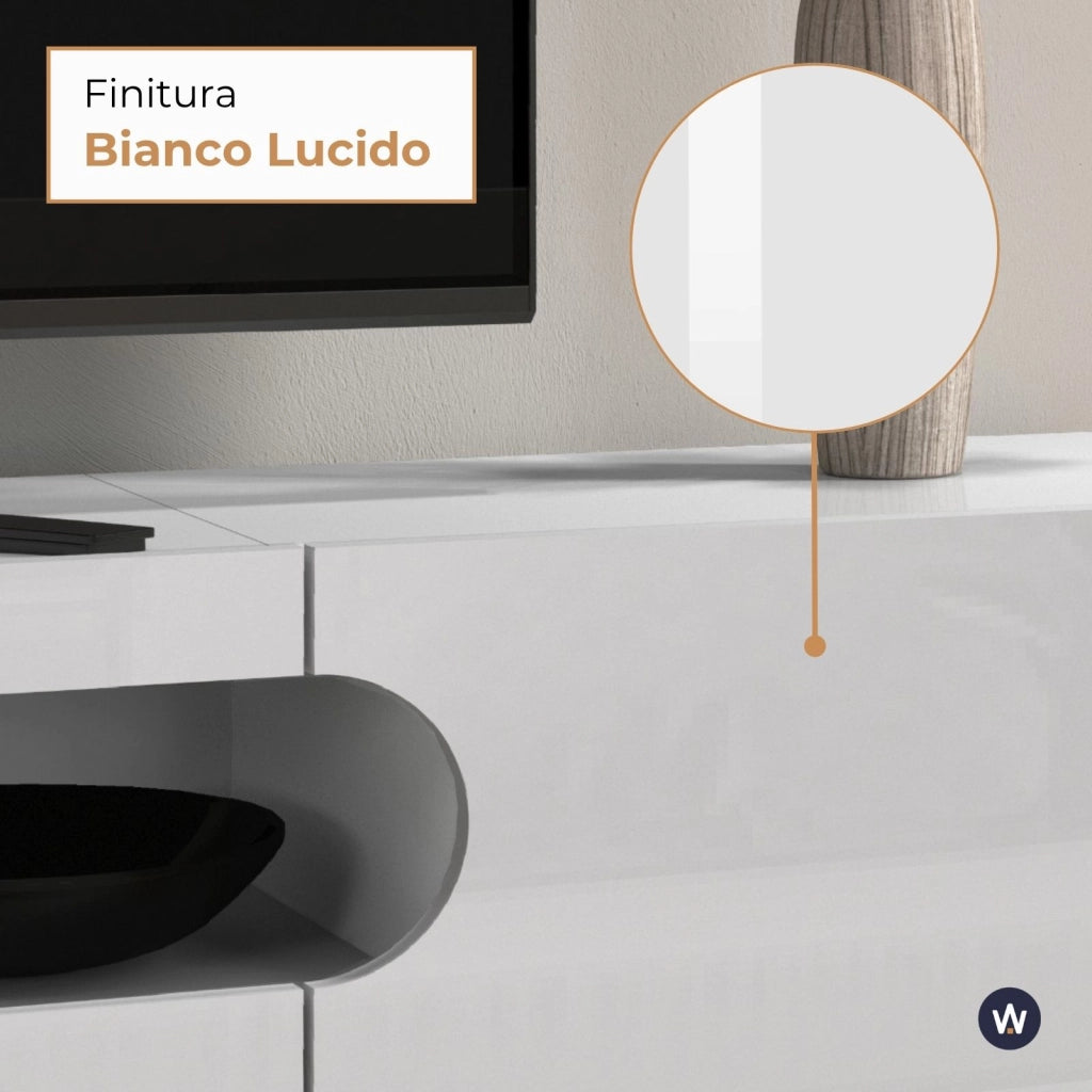 WHOUS Mobile porta TV Real con 4 ante e 1 vano aperto bianco lucido 200x40x60 cm