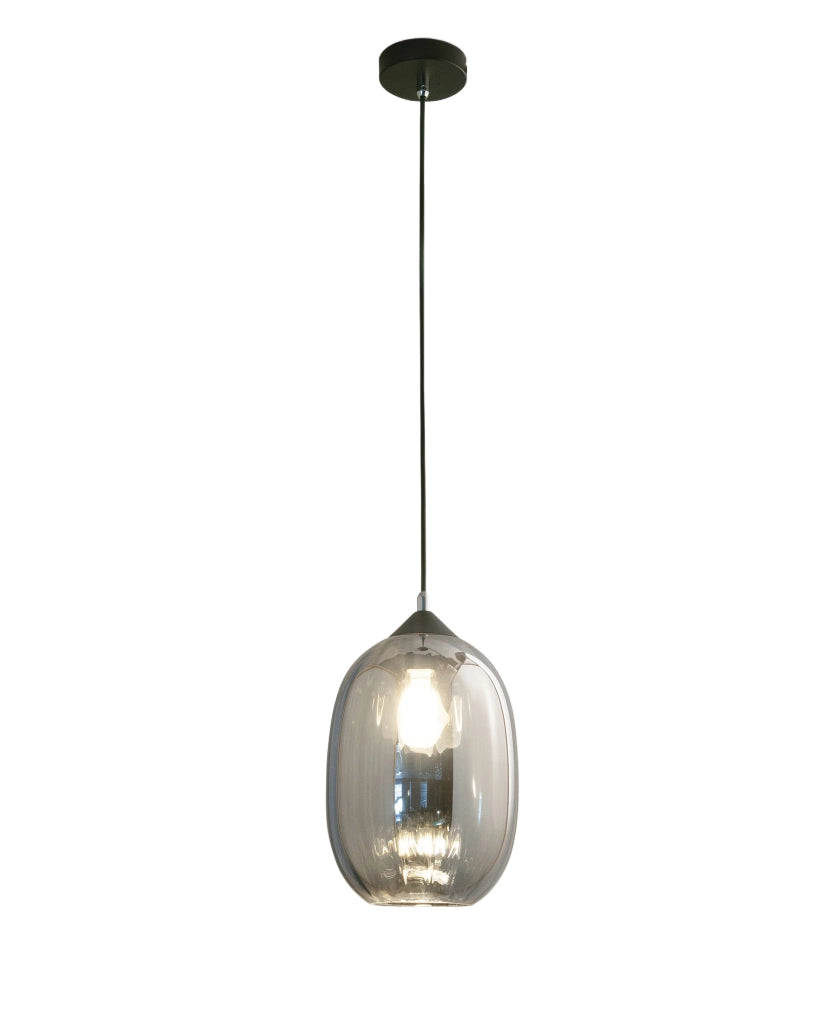 Lampada a Sospensione Infinity 200mm in Vetro Soffiato Fumé con Struttura in Metallo - Design Moderno Elegante per Illuminazione Interni