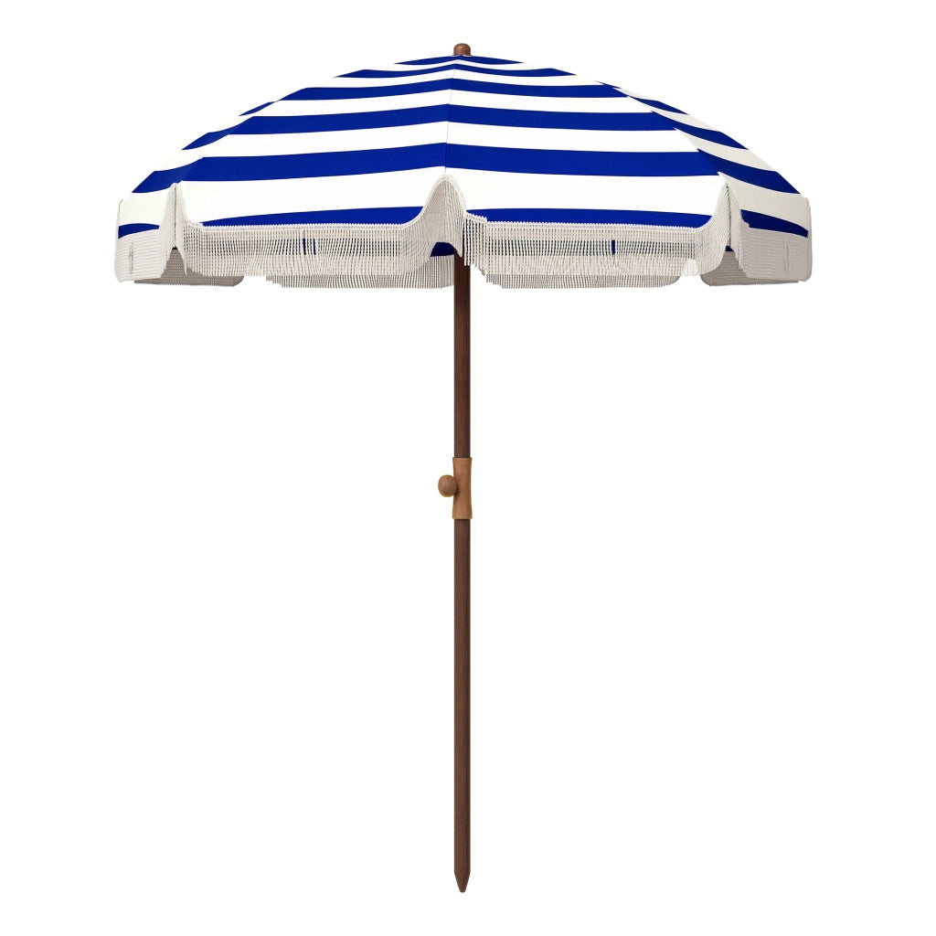 Ombrellone da spiaggia con frange ¨C zephmum ¨C blu e bianco 190x210 cm