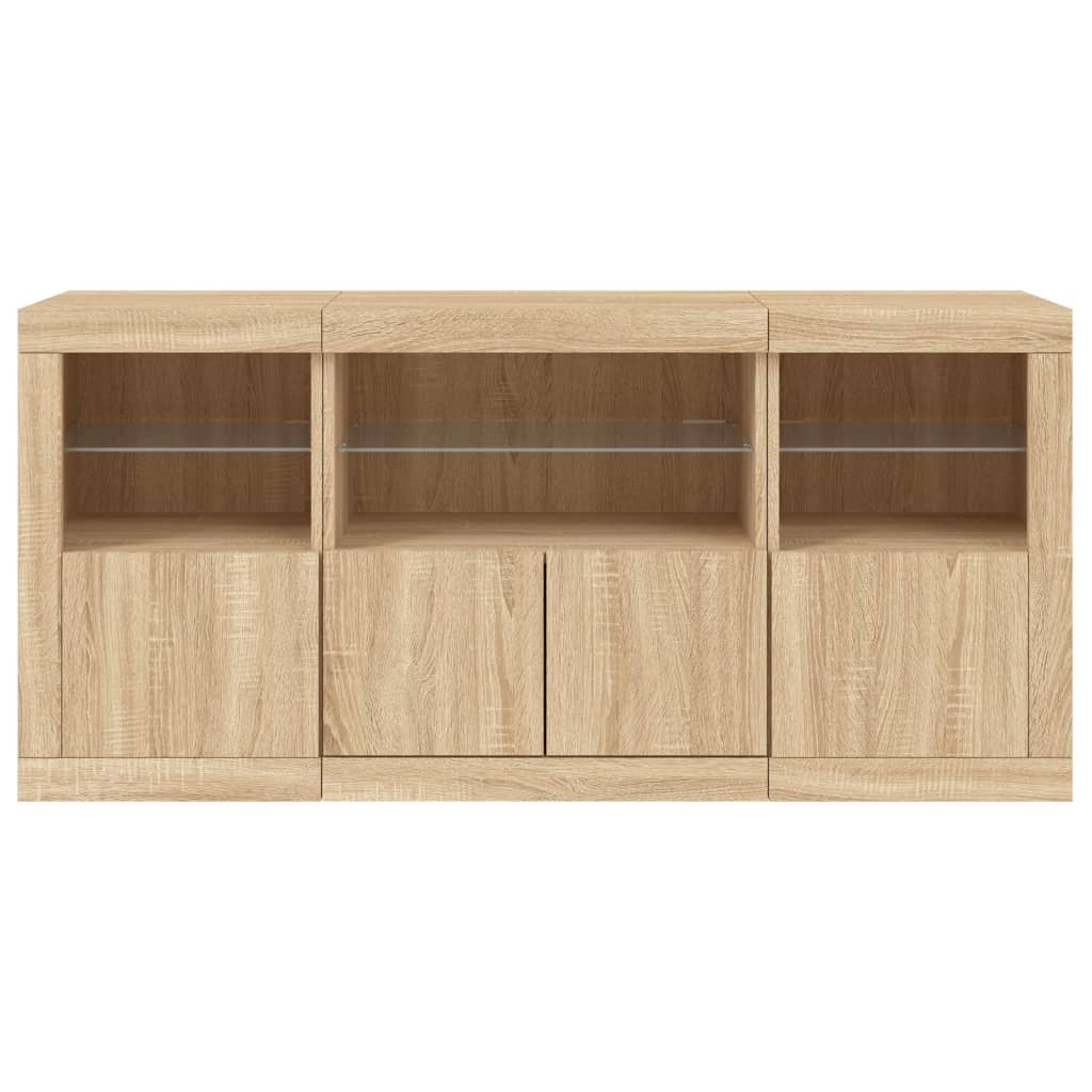 Buffet credenza cassettiera armadio mobile contenitore organizer per cucina soggiorno salotto con luci LED Sonoma 142,5 x 37 x 67 cm marrone 02_0029939