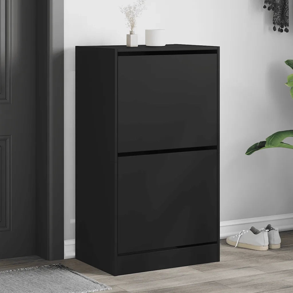 Scarpiera | Mobile per scarpe con 2 Cassetti Ribaltabili Nera 60x42x108 cm