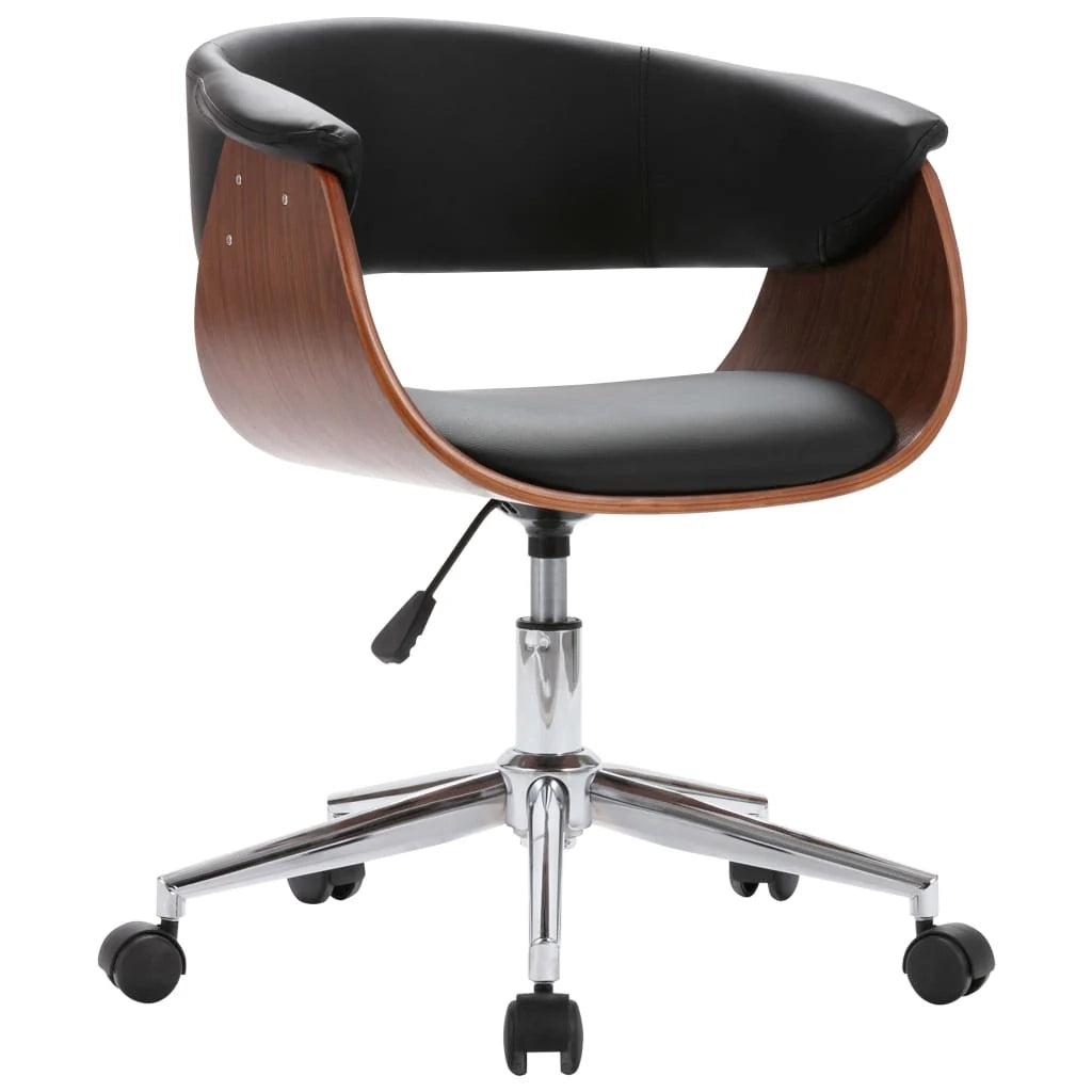 Sedia girevole da ufficio/studio in legno curvato e similpelle nera 02_0024155
