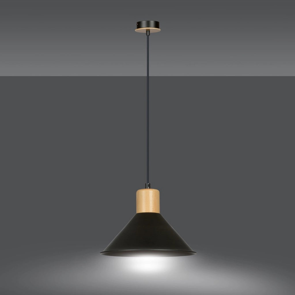 Lampada a sospensione ROWEN in acciaio nero e legno