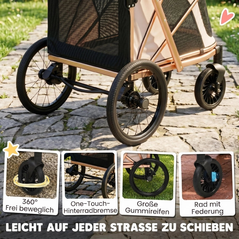 PASSEGGINO PER CANI pieghevole 50 cm 20 kg in alluminio marrone