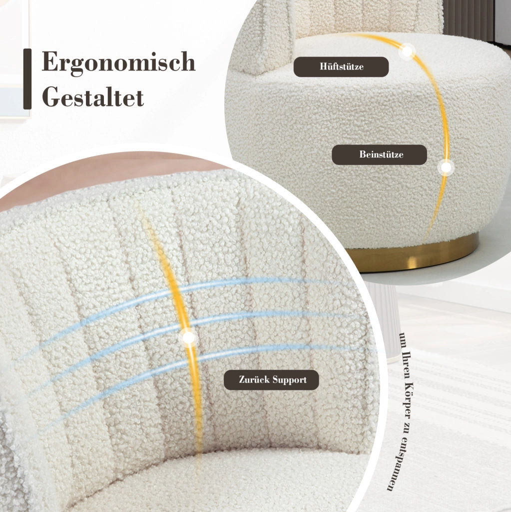 Poltrona girevole 360° in tessuto Teddy bianco