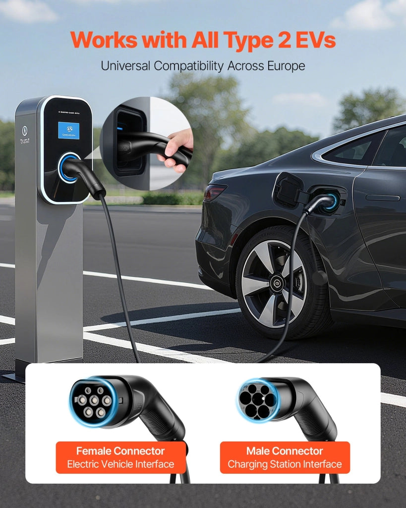 Cavo Prolunga Ricarica Auto Elettrica EV Tipo 2 10m 11kW 16A Trifase IP65 Robusto per Casa Officina EVE03