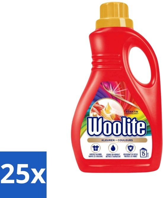 Detersivo a Colori - Liquido - Con Keratina - Per Lavaggio a Colori - 15 Cicli di Lavaggio - 0,9L - Confezione in Bulk - 25 Unità