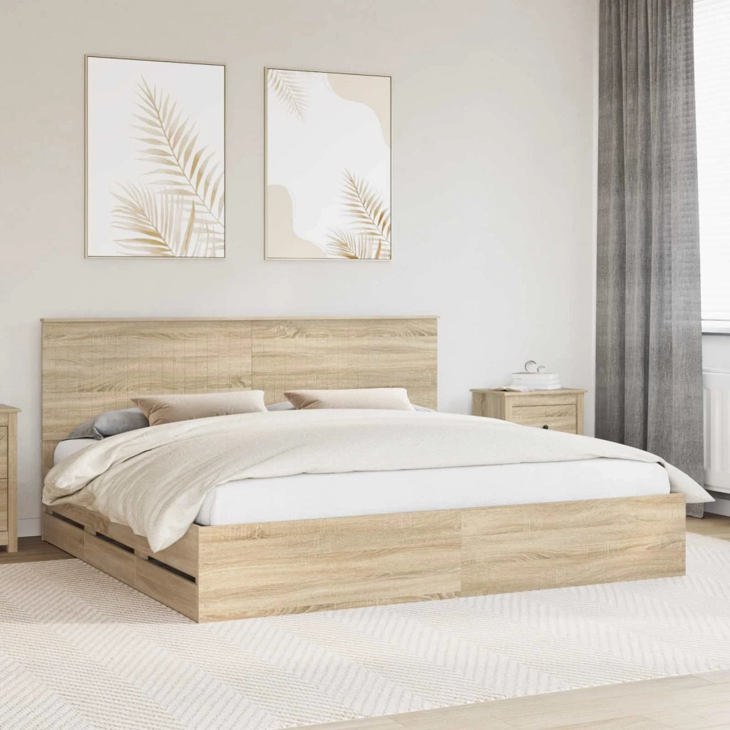 Struttura del letto con cassetto-Giroletto con contenitore-Rete del Letto Rovere Sonoma 200 x 200 cm 551302