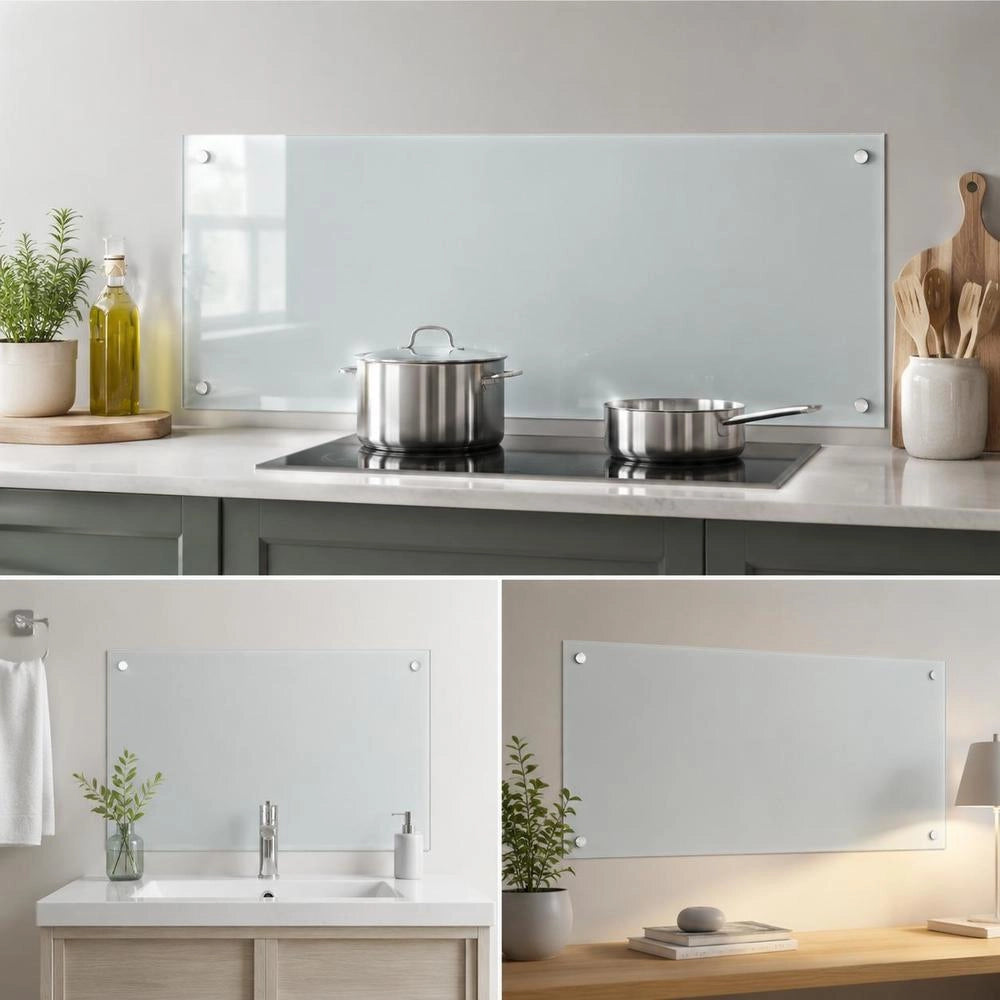Tempered Glass Kitchen Splashback 100x40cm Heat Resistant Easy Clean Transparent Back Panel Wall Protection For Kitchen Living Room Bathroom