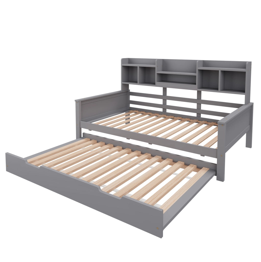 Letto multifunzionale con letto estraibile 90x200 cm; scomparti portaoggetti; grigio