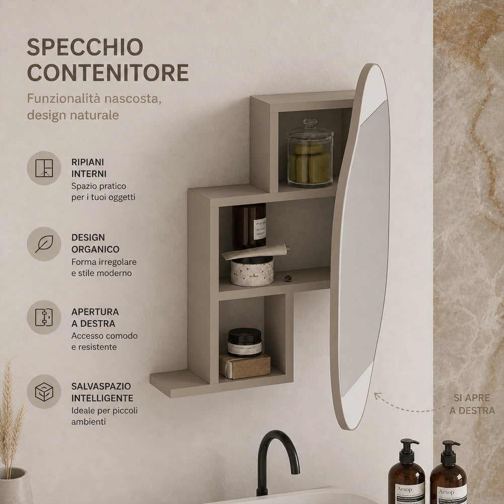 Specchio Nuvola con Mensole Scaffale Salvaspazio 60x13x75cm Moka Chiaro