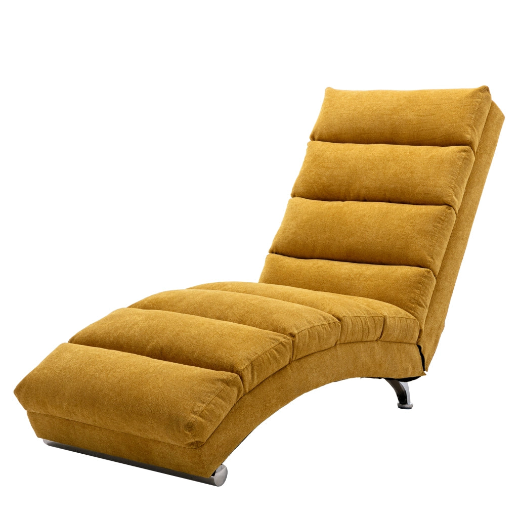 Chaise Longue Massaggiante 140° con Vibrazione Delicata e Tasca Laterale; Comfort Ergonomico in Lino Giallo Senape
