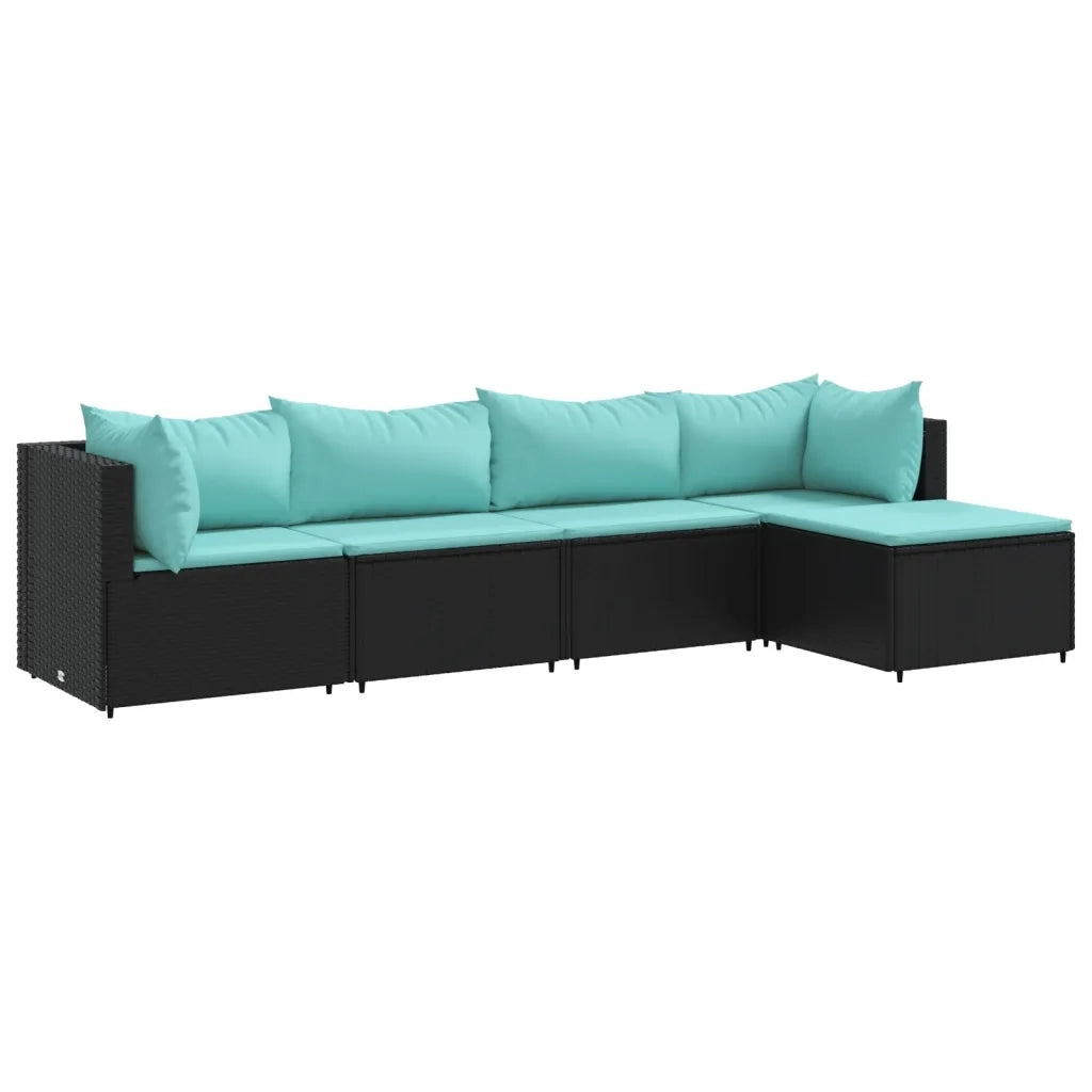 Set Divani da Giardino 5 pz con Cuscini Nero in Polyrattan