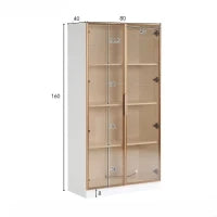 Vetrinetta Moderna in Vetro con Illuminazione LED a 16 Colori, Doppie Porte e Ripiani Regolabili, 80x40x160 cm - Mobiletto Porta TV, Bianco