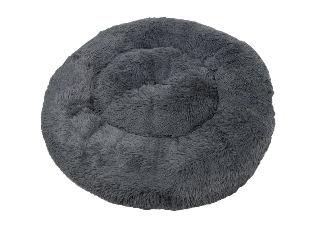 Cuccia Cane Gatto Cuscino Peloso Morbido Peluches Caldo Rotondo Ciambella Animali Fluffy - Grande - Grigio Scuro