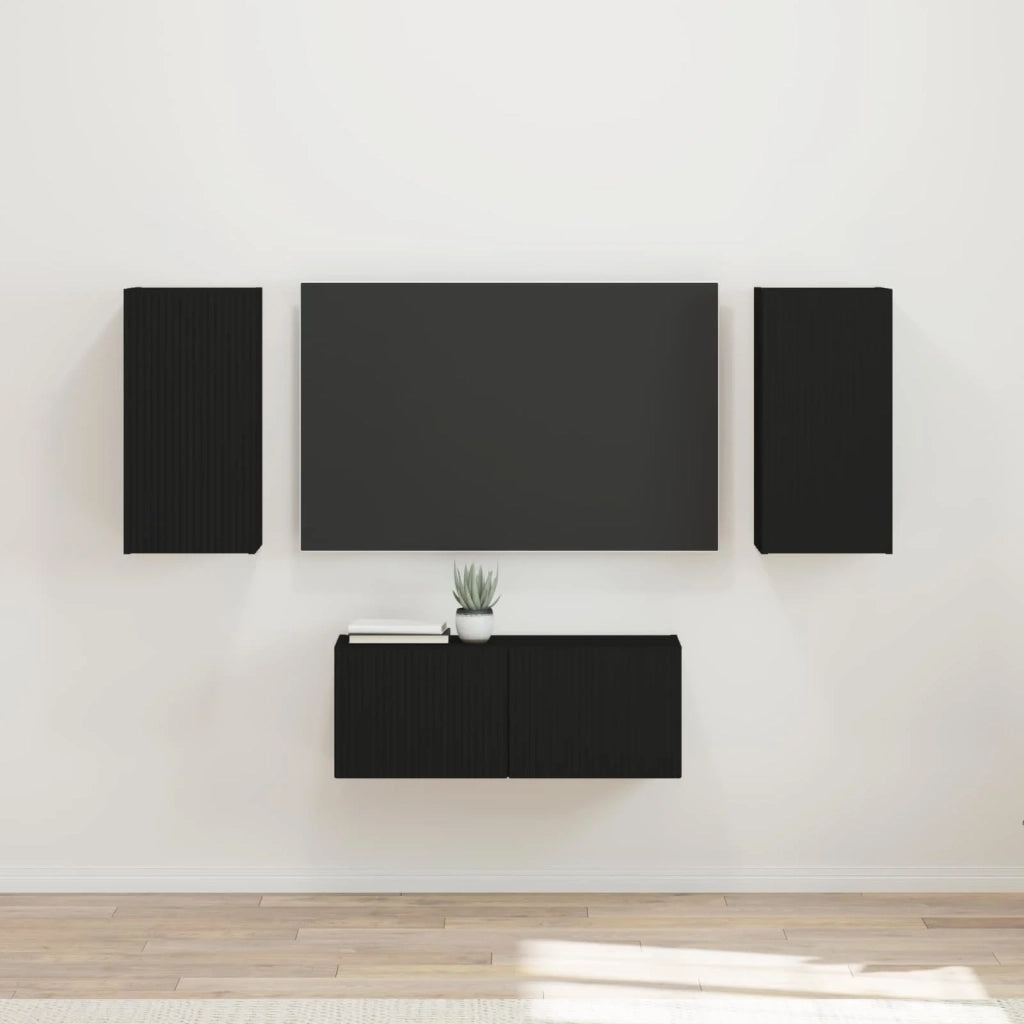 Set mobile TV Montaggio a parete 6 pcs Nero Legno multistrato 3409061