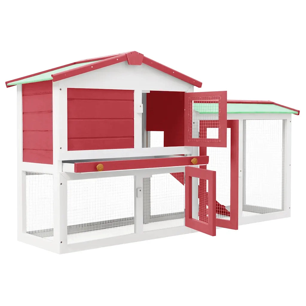 Conigliera per Esterni Grande Rossa e Bianca 145x45x84 cm Legno CFW1185378