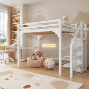 Hochbett 140x200 cm con armadio e scala contenitore; in pino e MDF; bianco