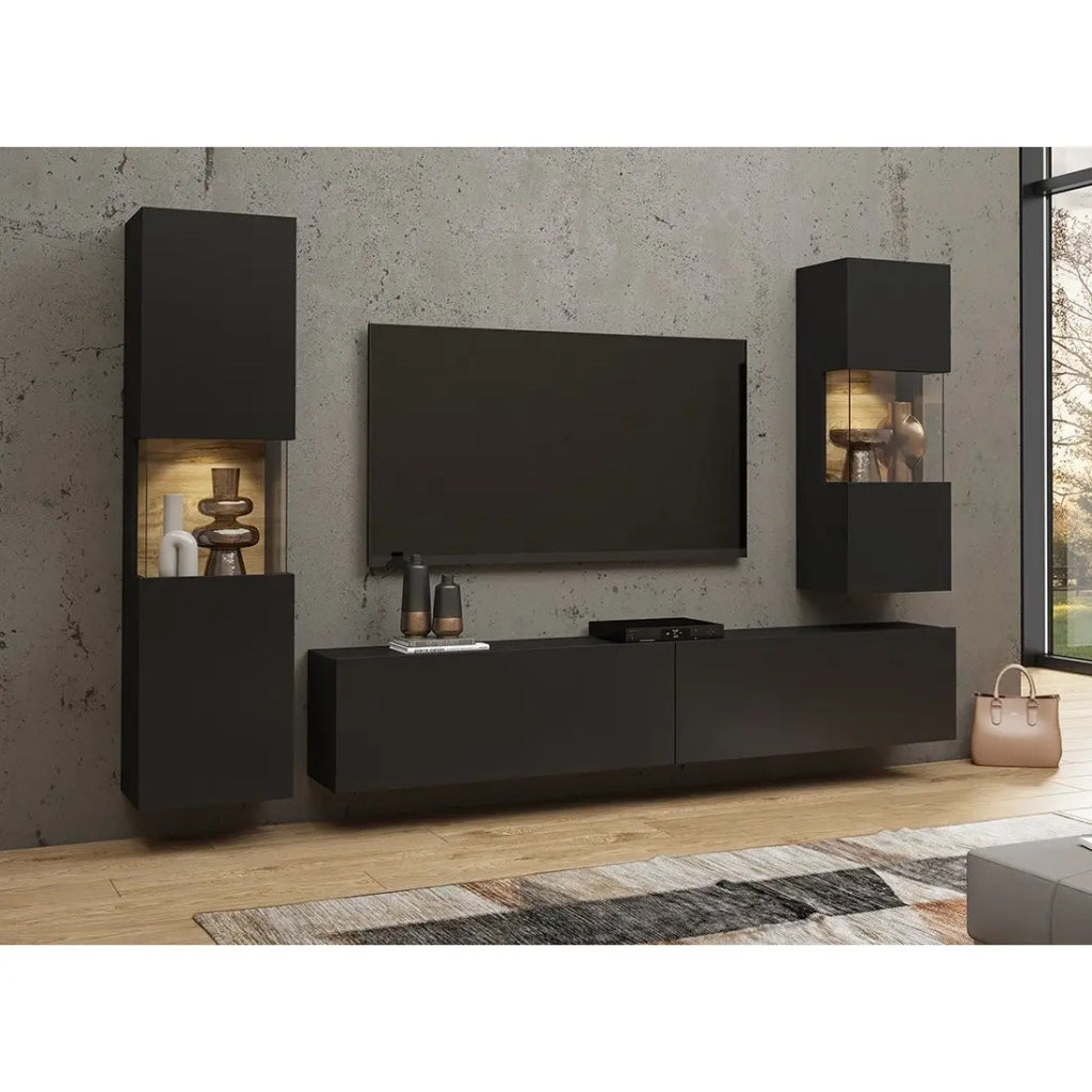 Set di 3 mobili da soggiorno collezione EVA. Colore nero e rovere.