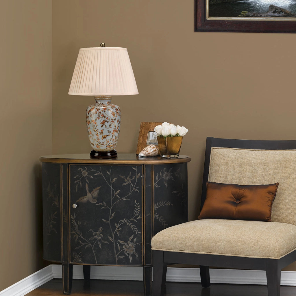 Lampada da tavolo in porcellana Gold Birds blu E27 Elstead