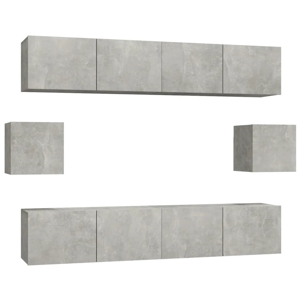 Set di Mobili Porta TV 6 pz-Set di 6 Credenza per TV Grigio Cemento in Legno Multistrato 746815