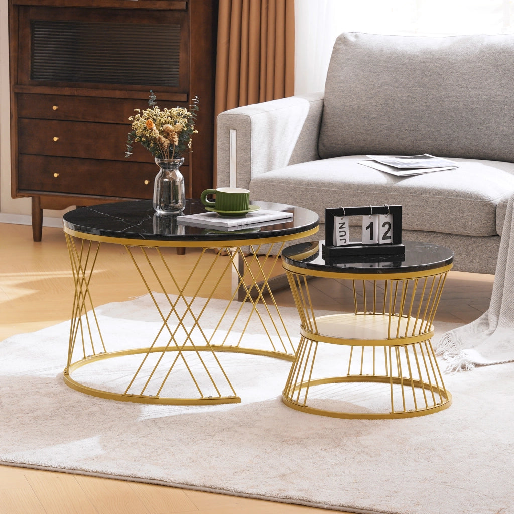 TAVOLINI DA CAFFÈ Set da 2 pezzi 70x70x47 cm MDF Nero effetto marmo
