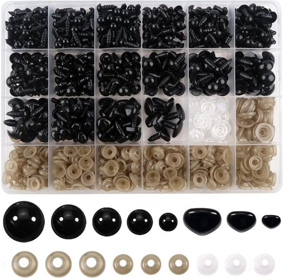 Vendita a pacchi di 336 pezzi - Fili di riempimento per giocattoli - Fili di sicurezza - Anelli di chiusura - Scatola di conservazione - Materiale plastico ecocompatibile - Accessori per bambole