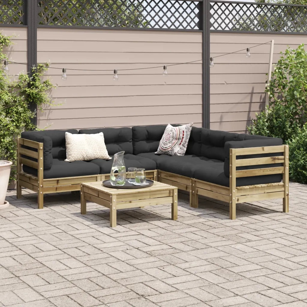 Set Divani da Giardino 6pz con Cuscini Legno Impregnato di Pino