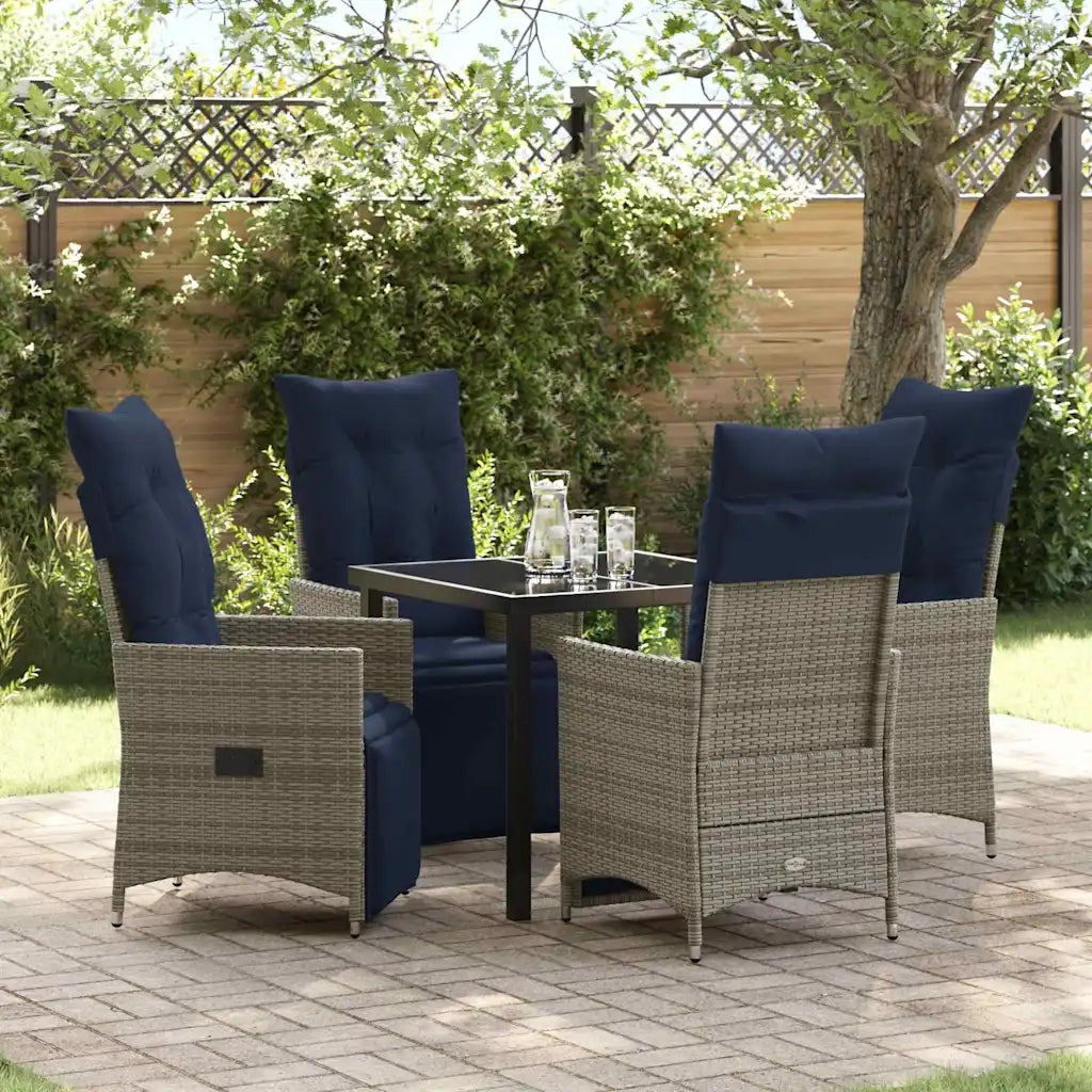 Set di tavolo e sedie con cuscino 5 pcs Grigio Rattan in PE