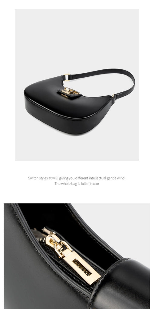 Borsa a tracolla da donna in vera pelle, modello college, colore nero.