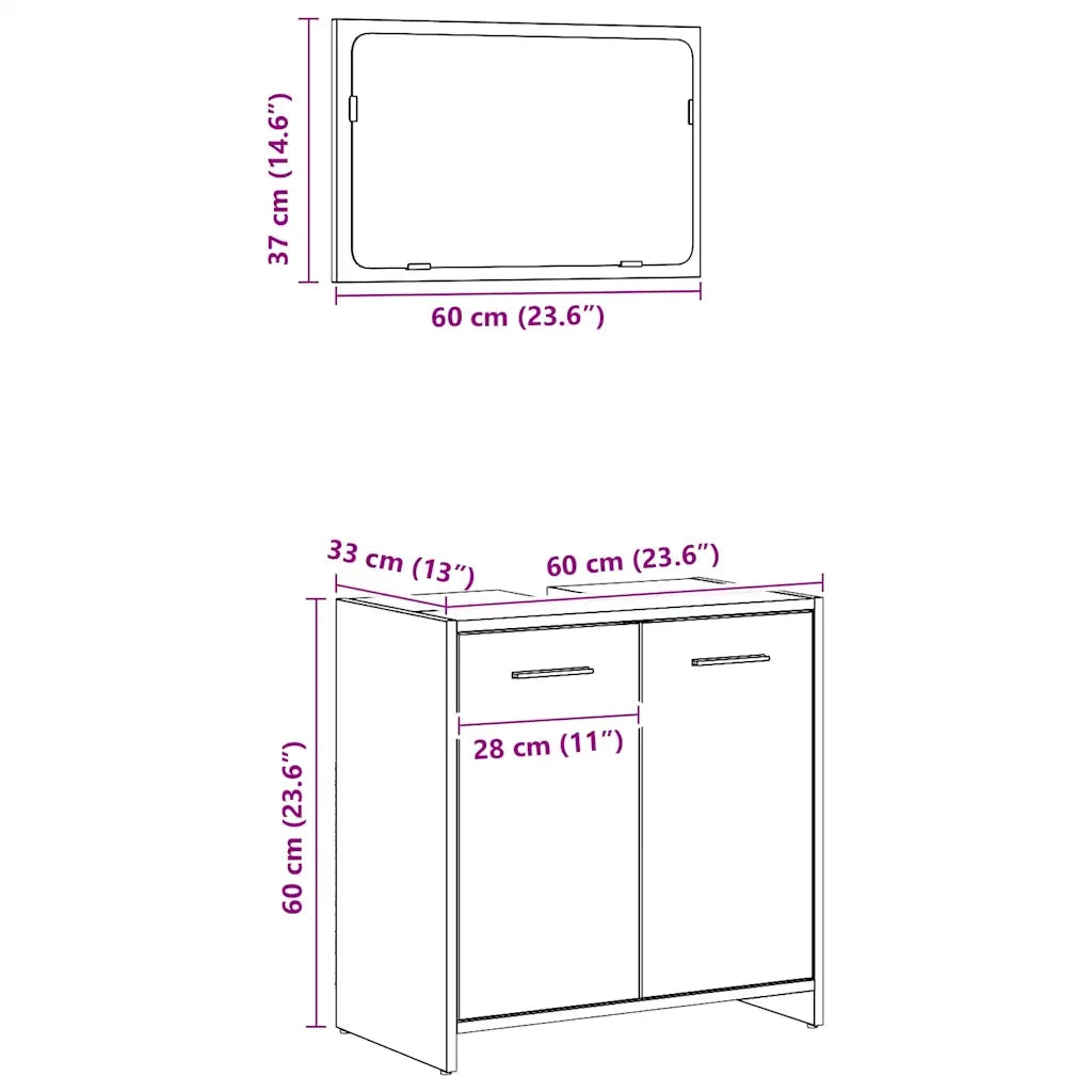 Mobiletto da bagno a parete con specchio 60 x 33 x 61 cm ampio spazio contenitivo moderno atmosfera accogliente legno di rovere lavorato a mano 02_0050727