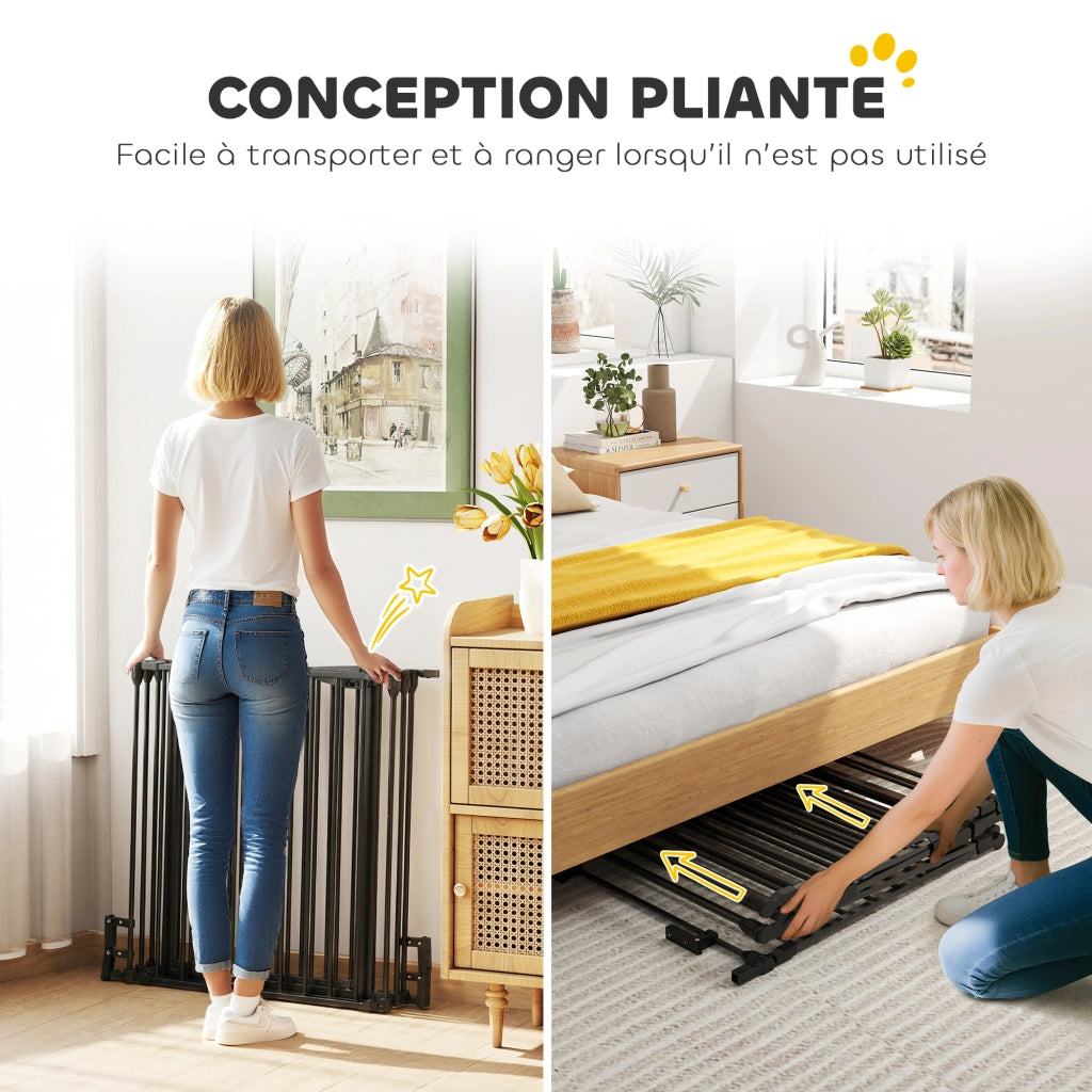 Recinto Sicurezza Cane Modulabile Pieghevole Porta Integrata ¨C Zephmum ¨C Nero Metallo PP 300x74.5cm